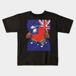 Taiwan Flag Australian Flag Ripped - Gift for Taiwanese From Taiwan Kids T-Shirt